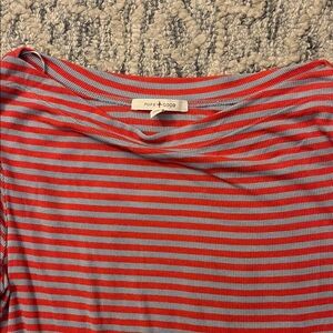 Pure + Good Women's Striped Boat Neck Sweater - Red and Light Blue